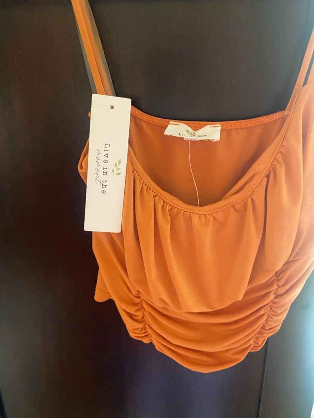 Living in the Space Women's Rust Orange Ruched Tank Top